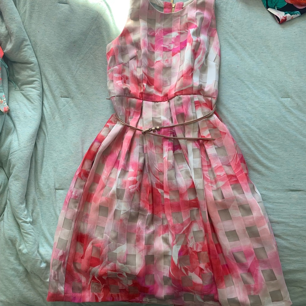 pink floral dress with metallic belt🌷